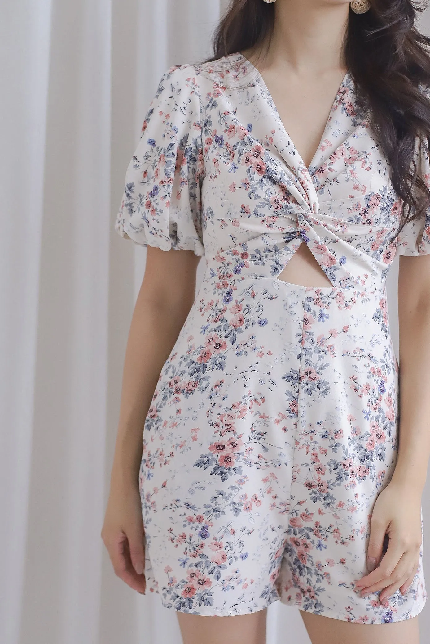 *Restocked* TDC Joyelle Twist Knot Cut Out Romper In Cream