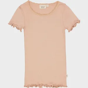 Rib T-Shirt Lace SS-Rose Dawn