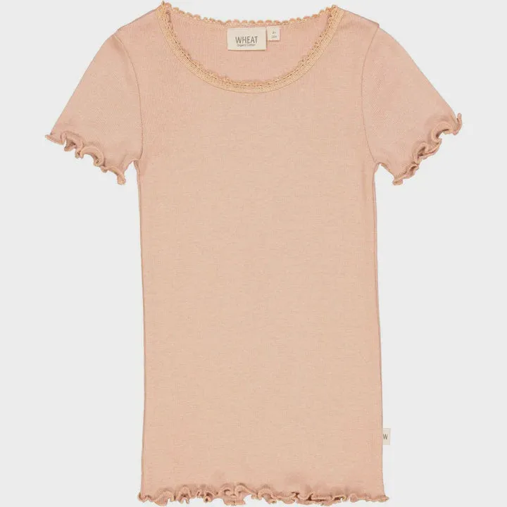 Rib T-Shirt Lace SS-Rose Dawn
