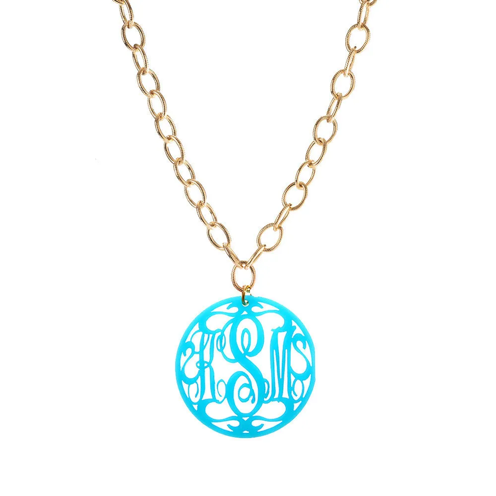 Rimmed Script Monogram Necklace on Greenwich Chain (WS)