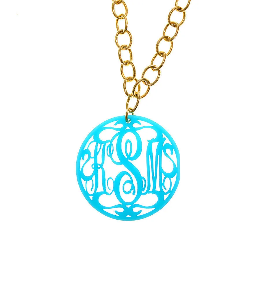 Rimmed Script Monogram Necklace on Greenwich Chain (WS)