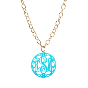 Rimmed Script Monogram Necklace on Greenwich Chain (WS)