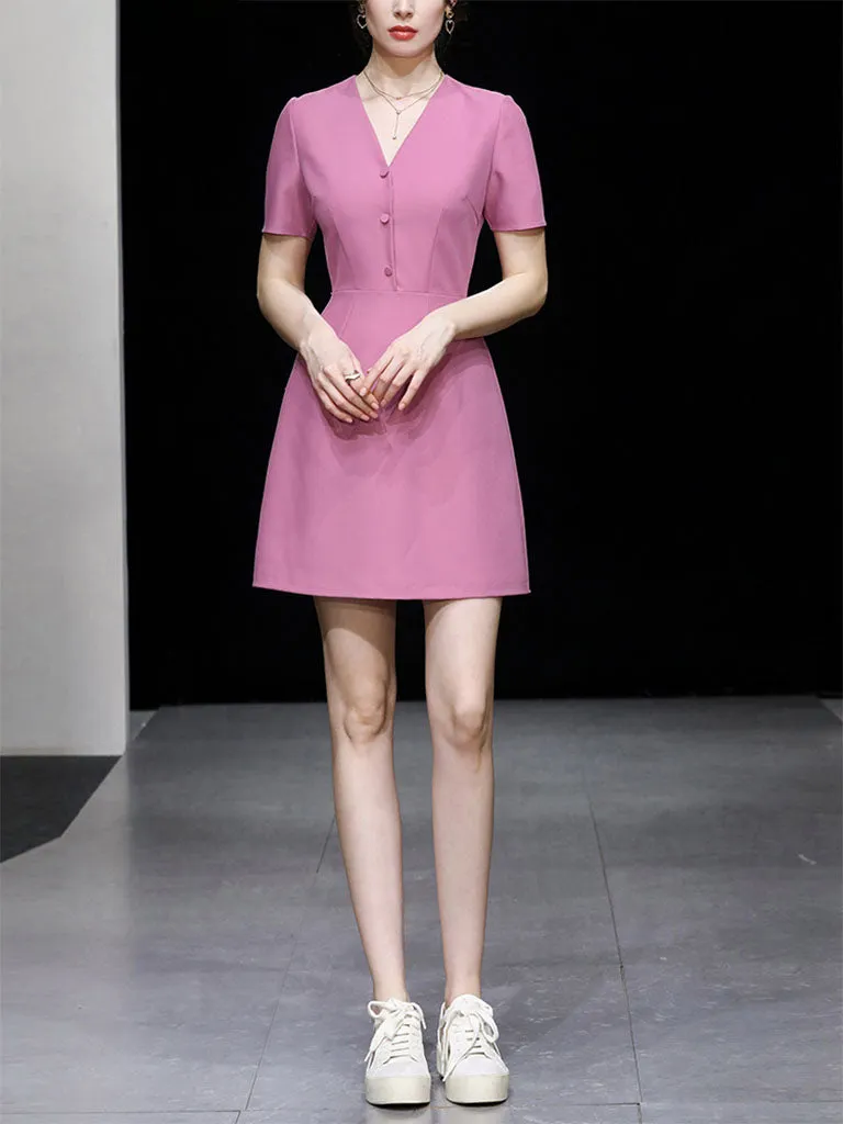 Rose Sweet V Neck 1960S Vintage Dress