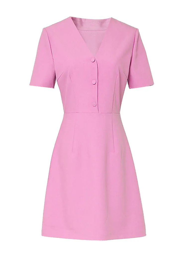 Rose Sweet V Neck 1960S Vintage Dress