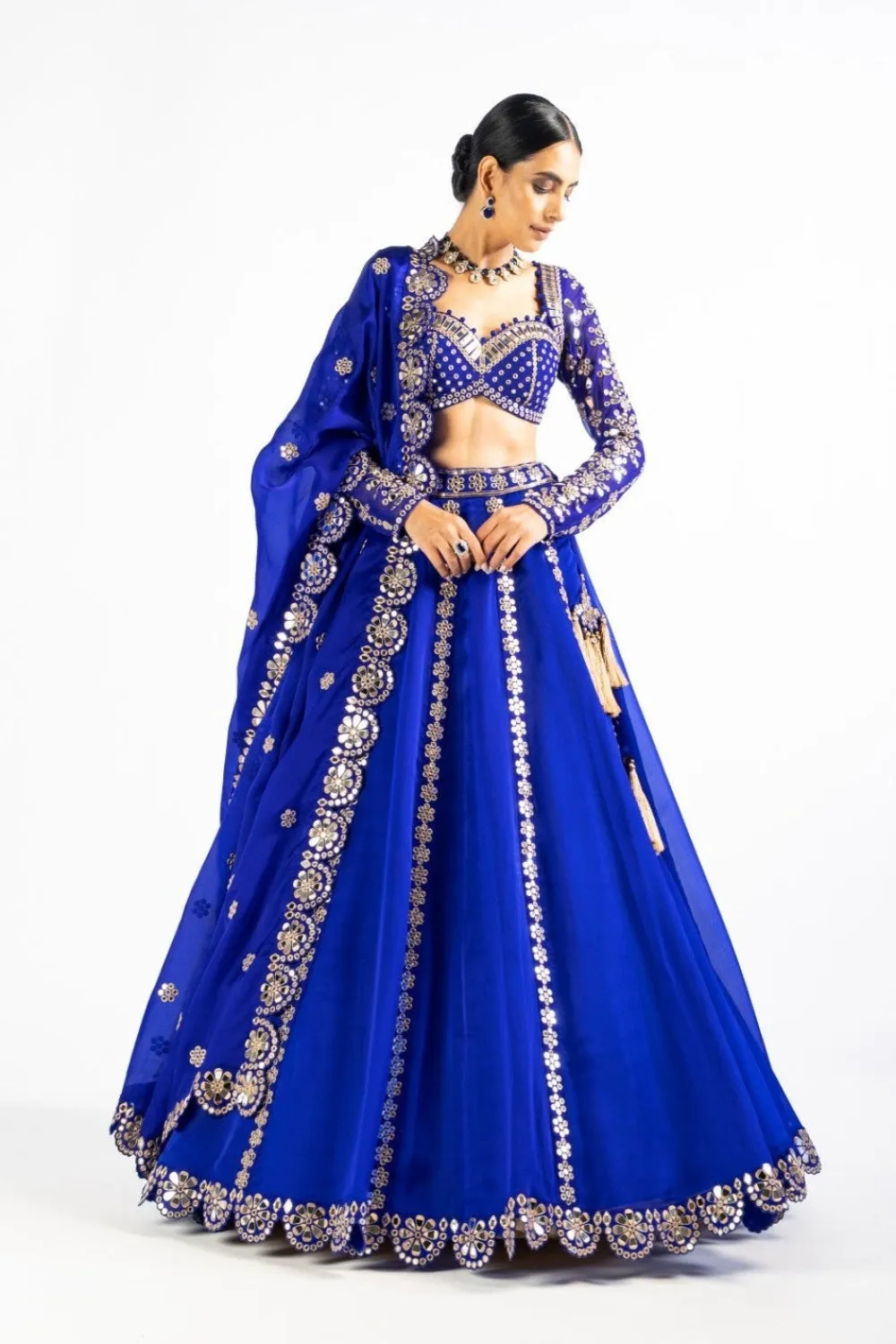 Royal Blue Embellished Blouse And Lehenga Set