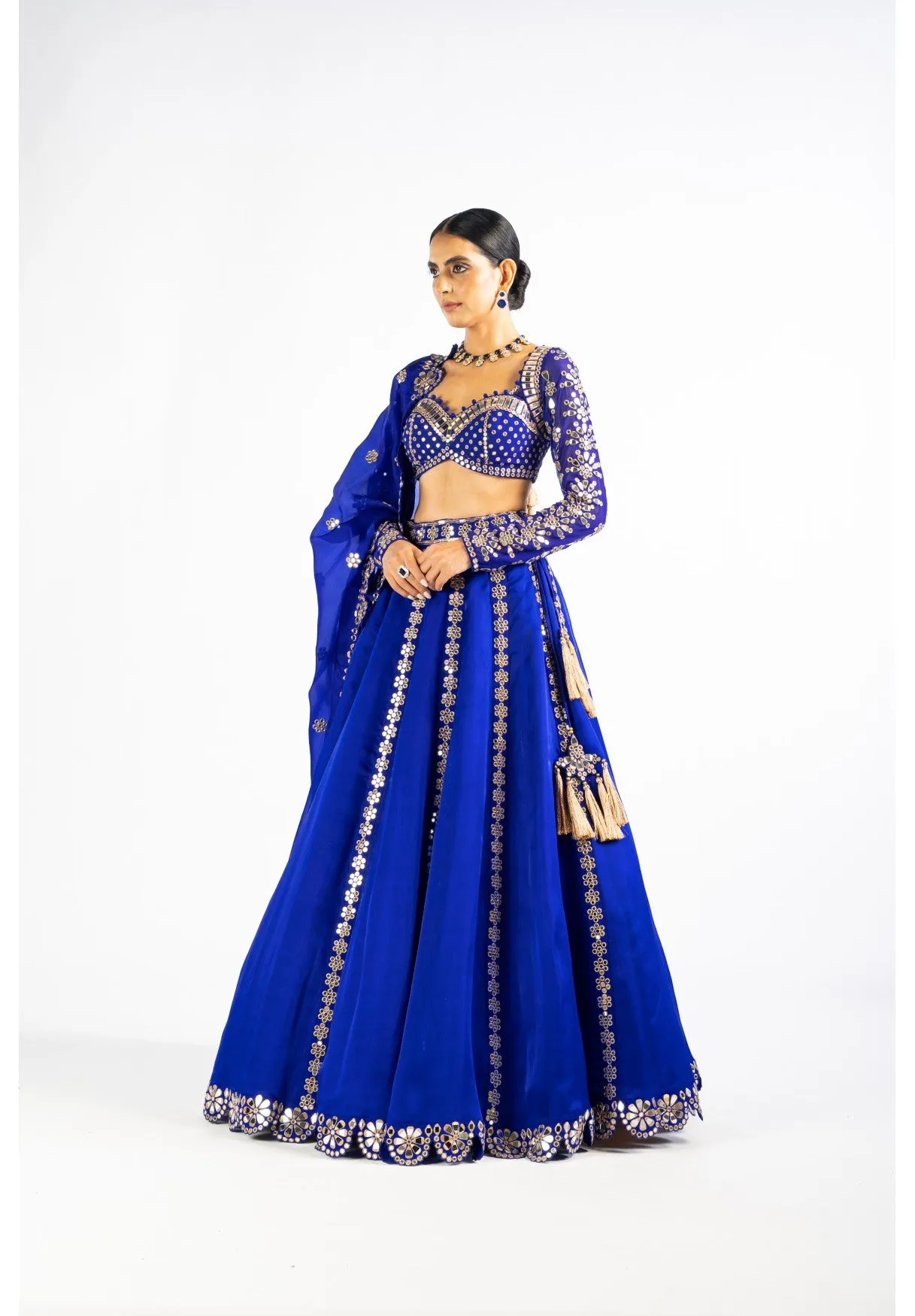 Royal Blue Embellished Blouse And Lehenga Set
