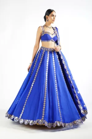 Royal Blue Flower Linear Lehenga Set