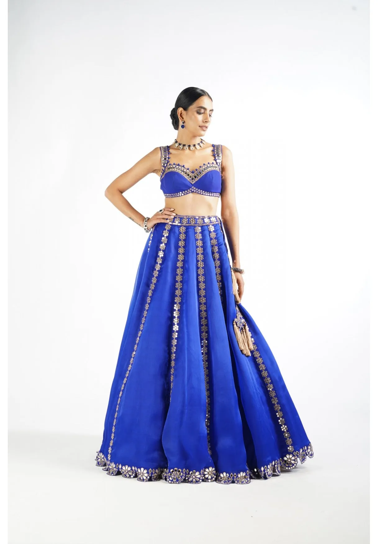 Royal Blue Flower Linear Lehenga Set