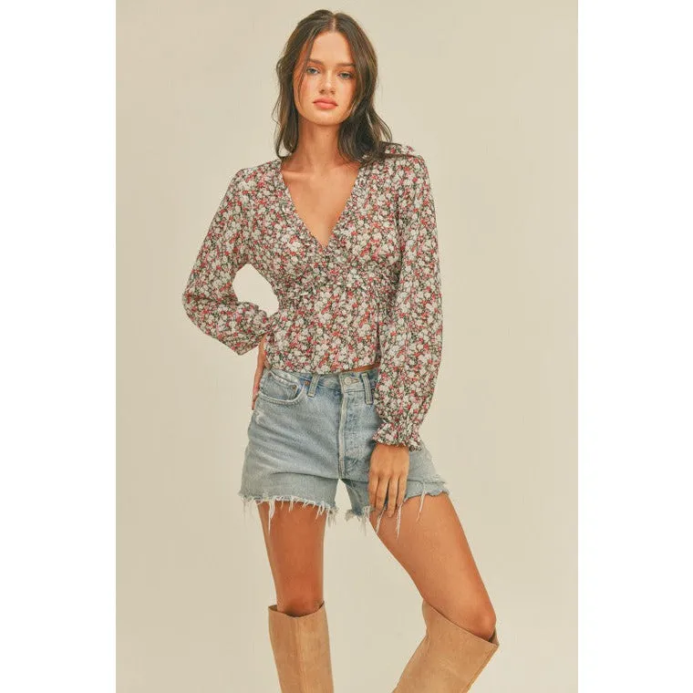 Ruby Ruffles V Neckline Floral Print Top