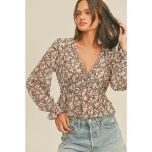 Ruby Ruffles V Neckline Floral Print Top