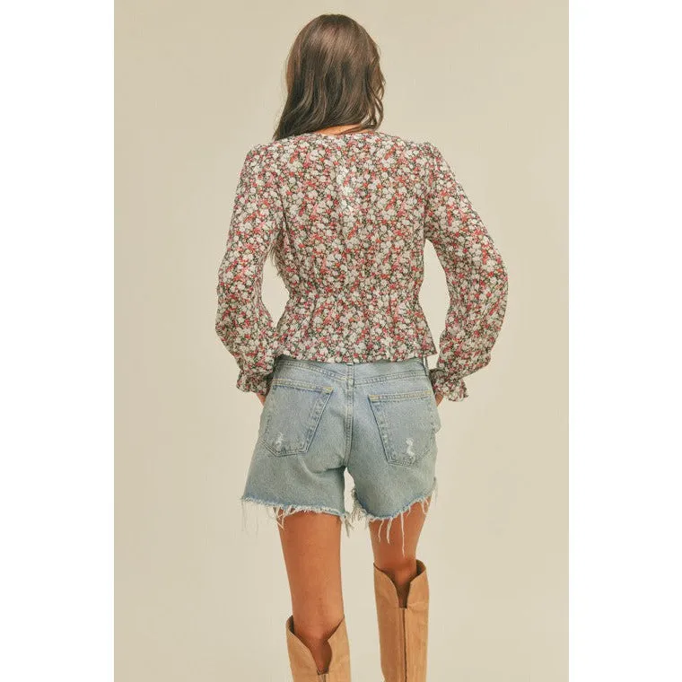 Ruby Ruffles V Neckline Floral Print Top