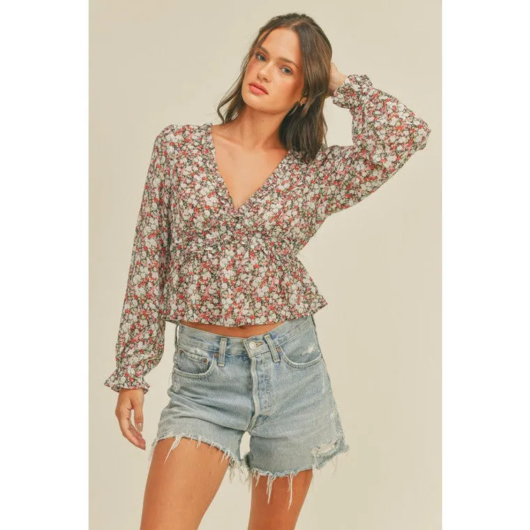 Ruby Ruffles V Neckline Floral Print Top