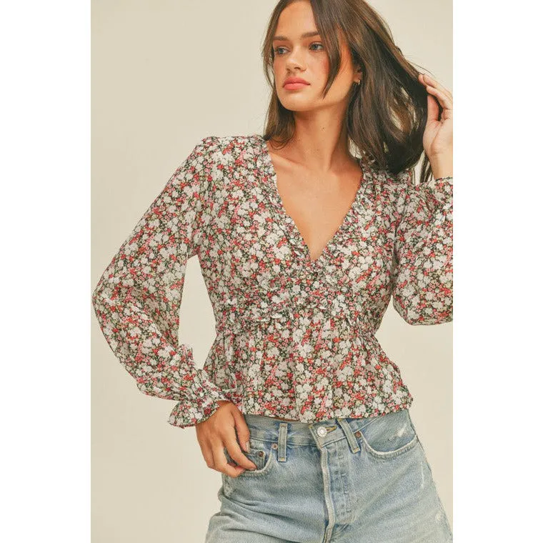 Ruby Ruffles V Neckline Floral Print Top