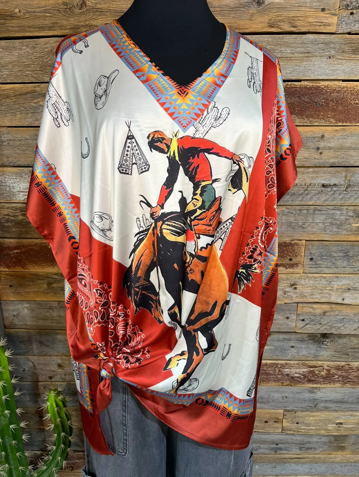 Rust Saddle Bronc Poncho Blouse
