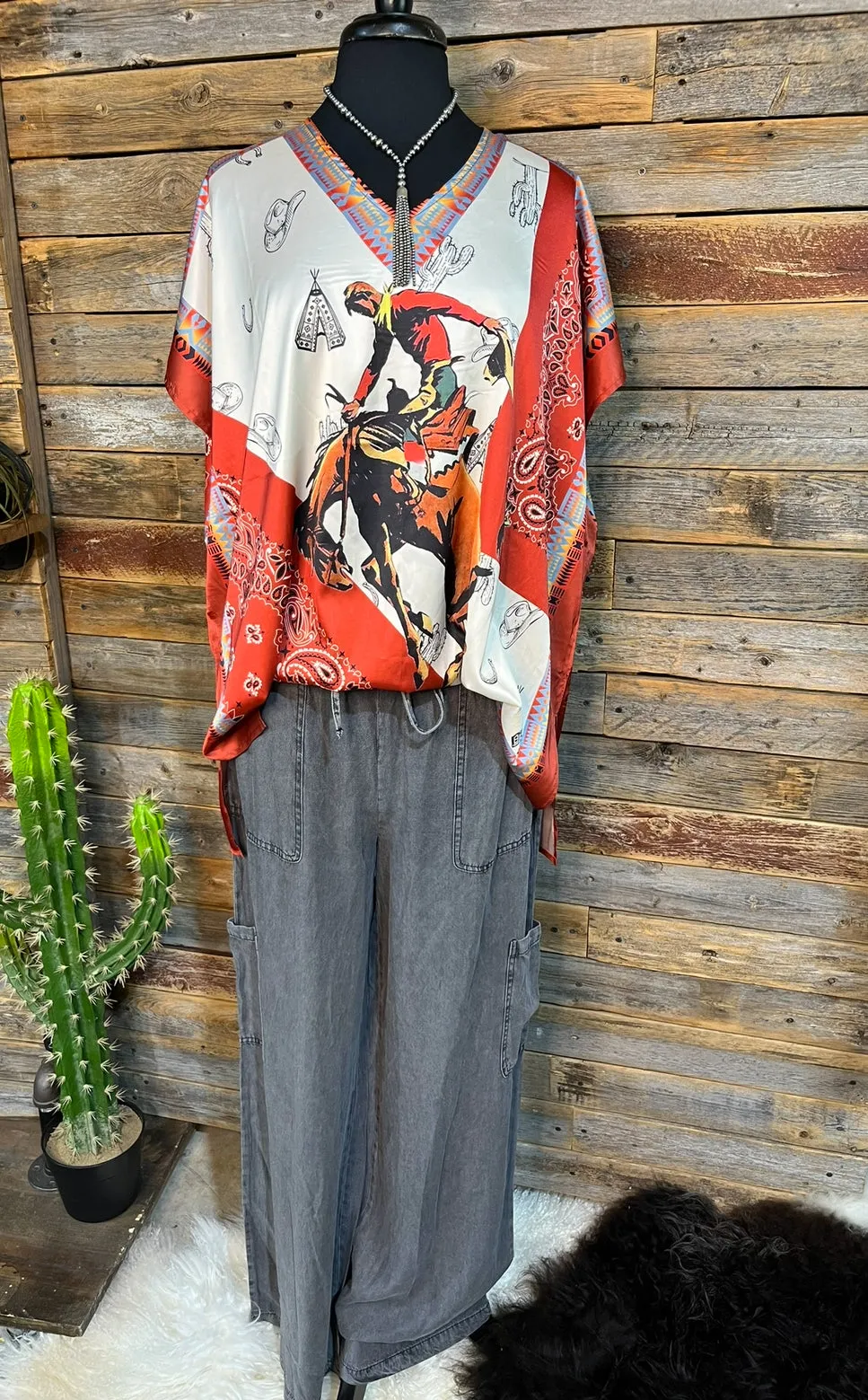 Rust Saddle Bronc Poncho Blouse