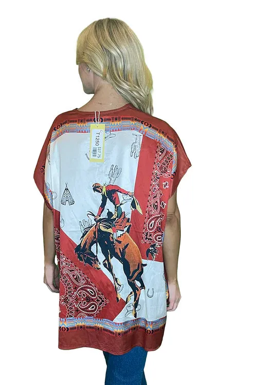 Rust Saddle Bronc Poncho Blouse