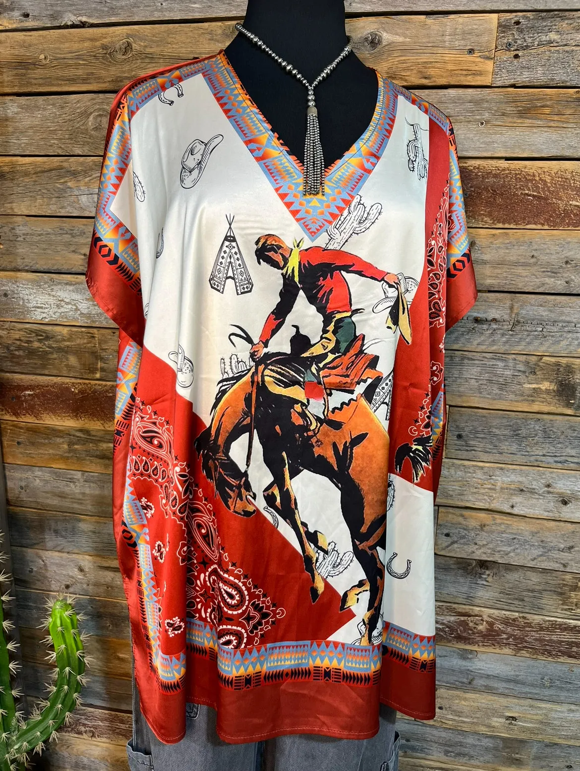 Rust Saddle Bronc Poncho Blouse