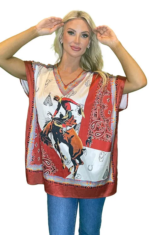 Rust Saddle Bronc Poncho Blouse