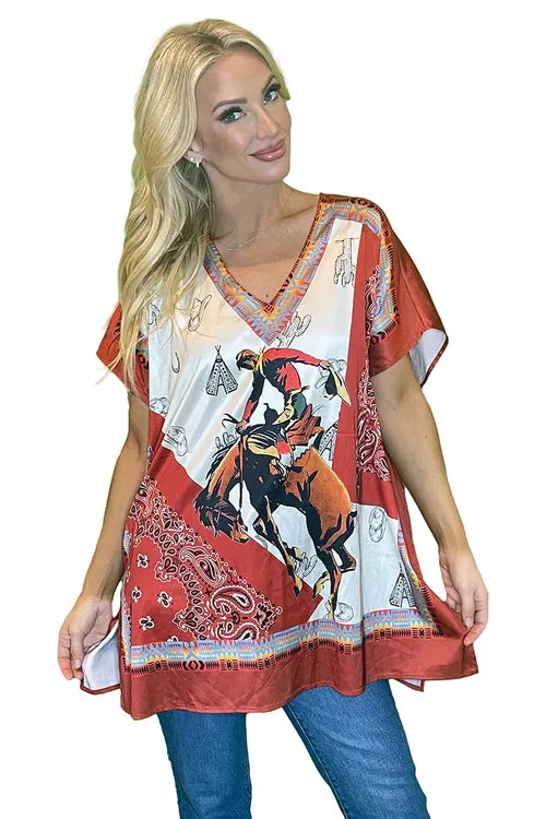 Rust Saddle Bronc Poncho Blouse