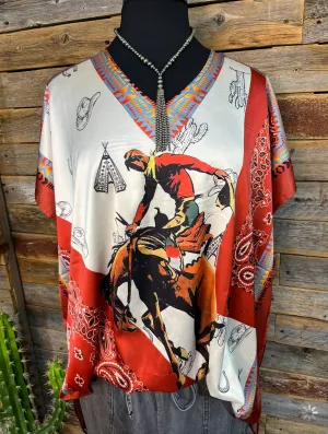 Rust Saddle Bronc Poncho Blouse