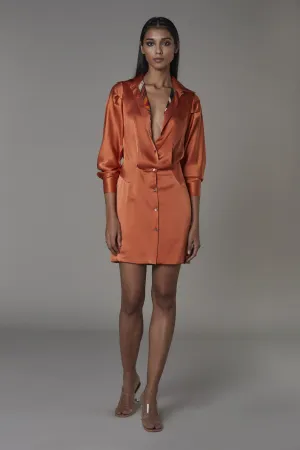 Saaksha & KinniÂ    I   Solid non print rust shirt dress Satin Rust SS22076