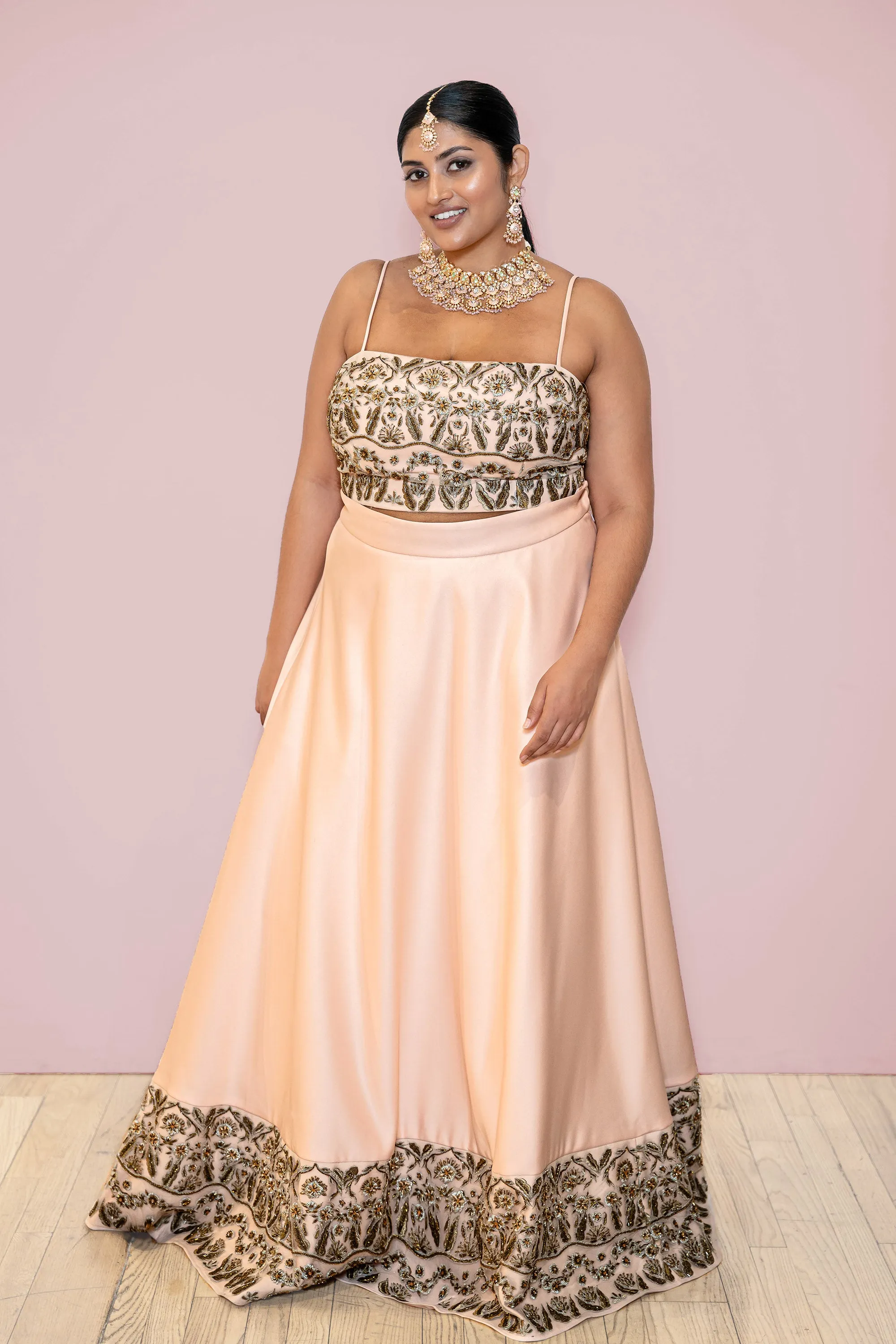 SABEENA Peach and Mint Antique Embroidered Lehenga Set