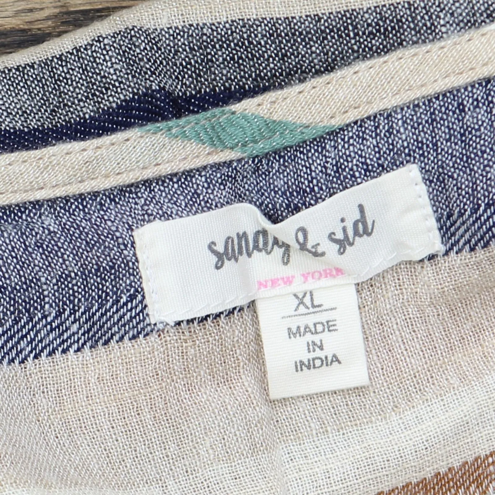 Sandy & Sid Womens V-Neck Linen Blend Shirt Blouse Top Brown Multi XL