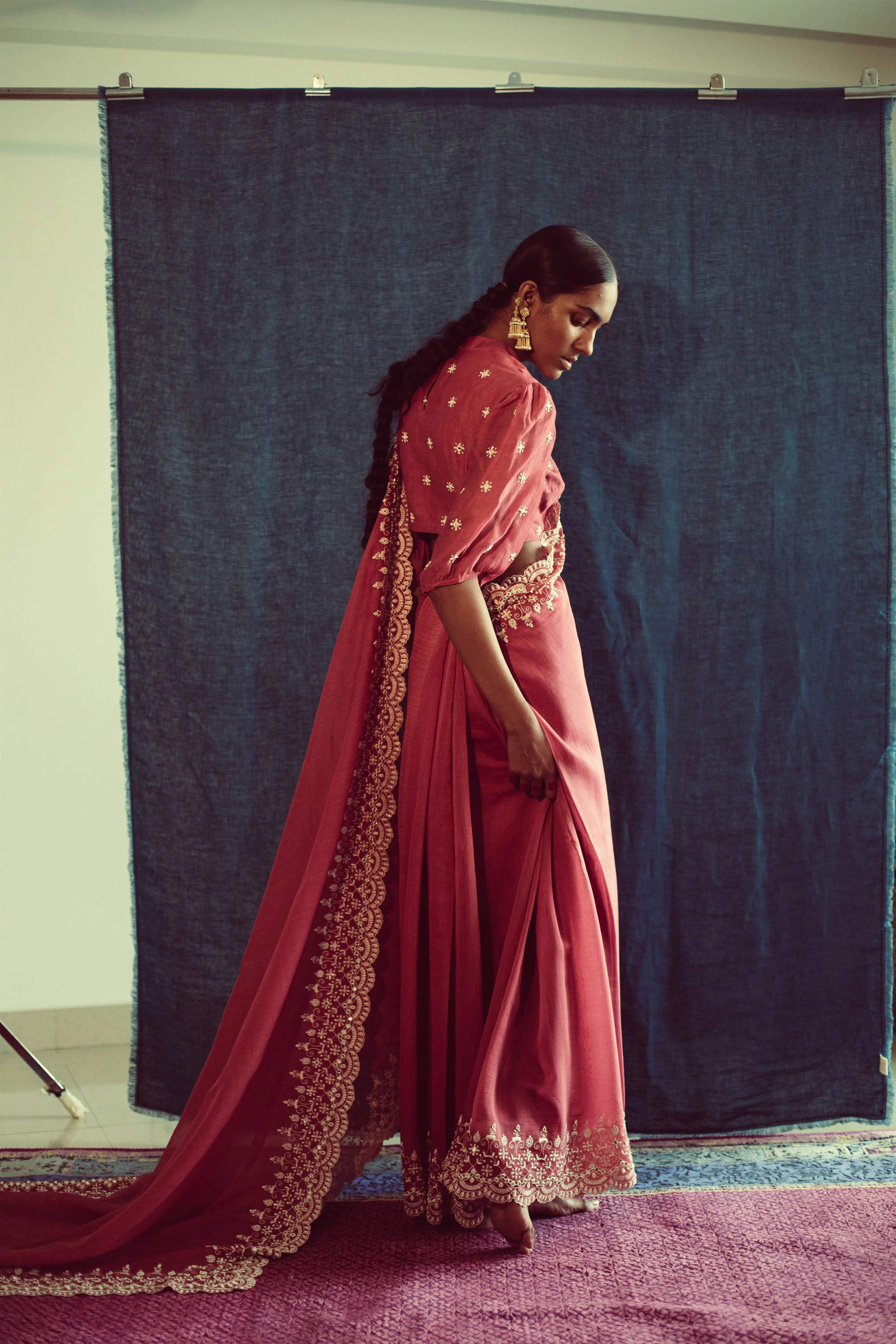 Sarang Kaur Ravenscar Watermelon Chandni saree Chanderi silk Blouse piece Chanderi silk Chandni SK01301
