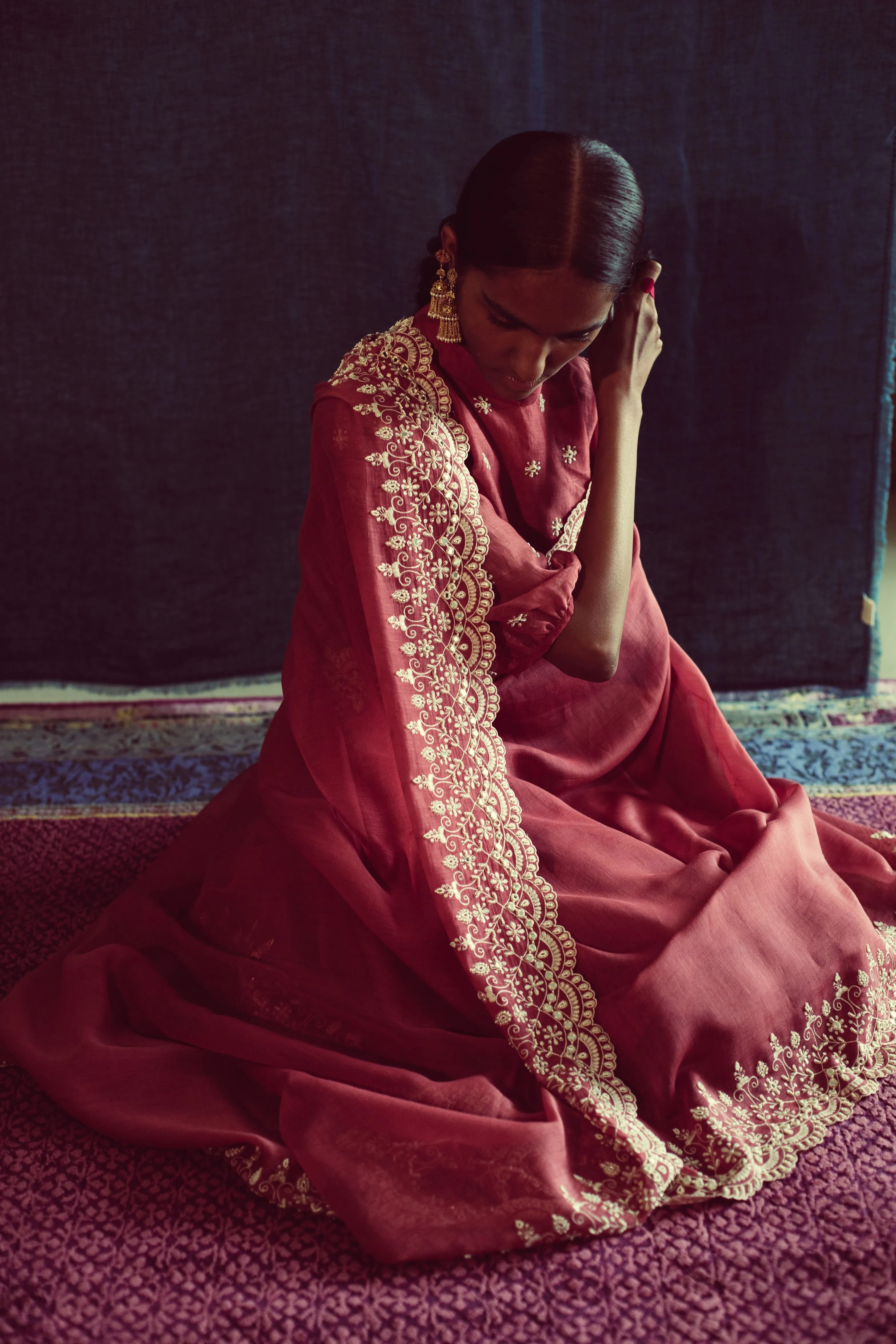 Sarang Kaur Ravenscar Watermelon Chandni saree Chanderi silk Blouse piece Chanderi silk Chandni SK01301