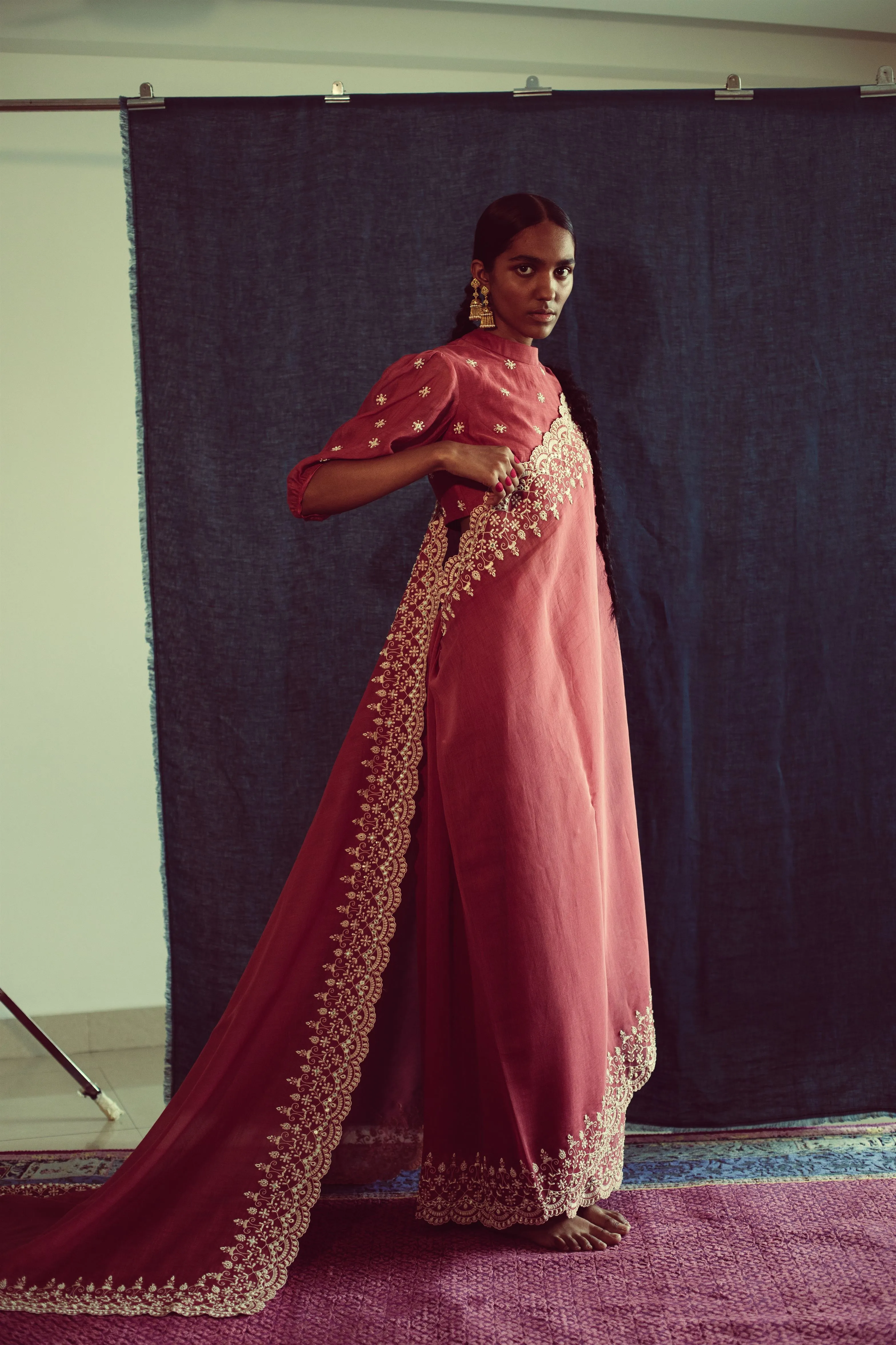 Sarang Kaur Ravenscar Watermelon Chandni saree Chanderi silk Blouse piece Chanderi silk Chandni SK01301