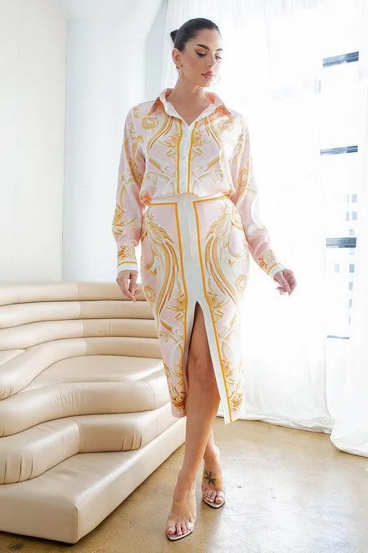 Satin Blouse with Pencil Skirt Set
