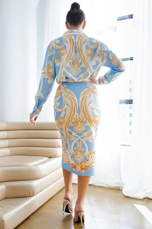 Satin Blouse with Pencil Skirt Set