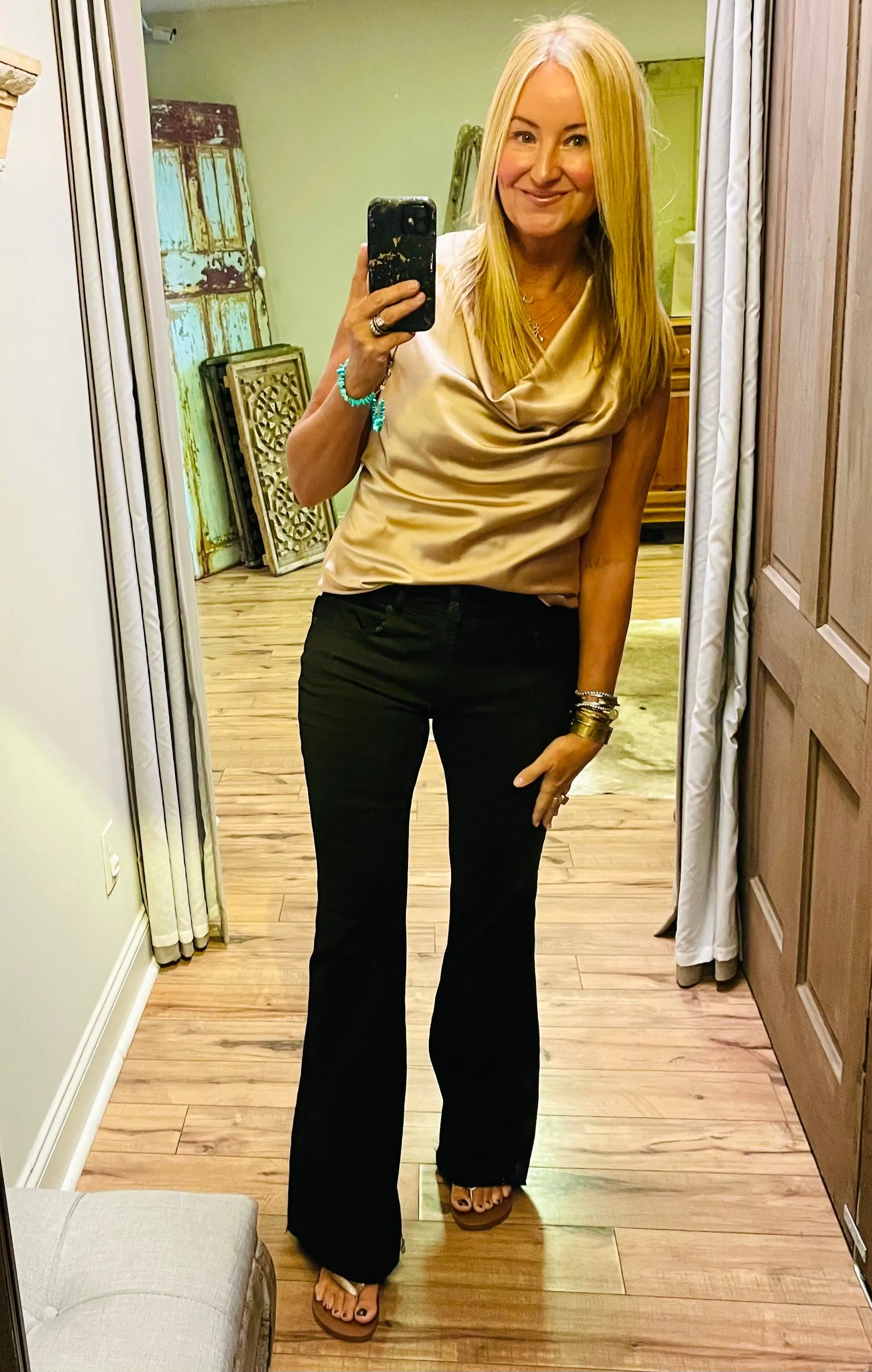 Satin Cowl Neck Tank Blouse