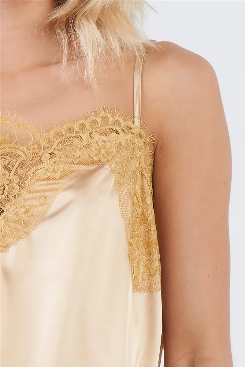 Satin Lace Cami Top | Golden Yellow