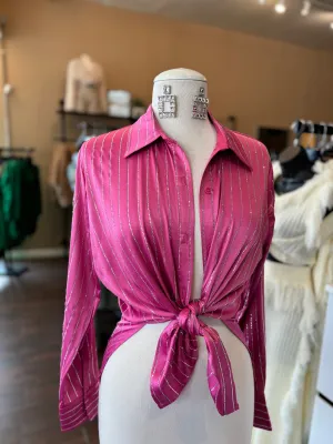 Satin Rhinestone Stripe Blouse