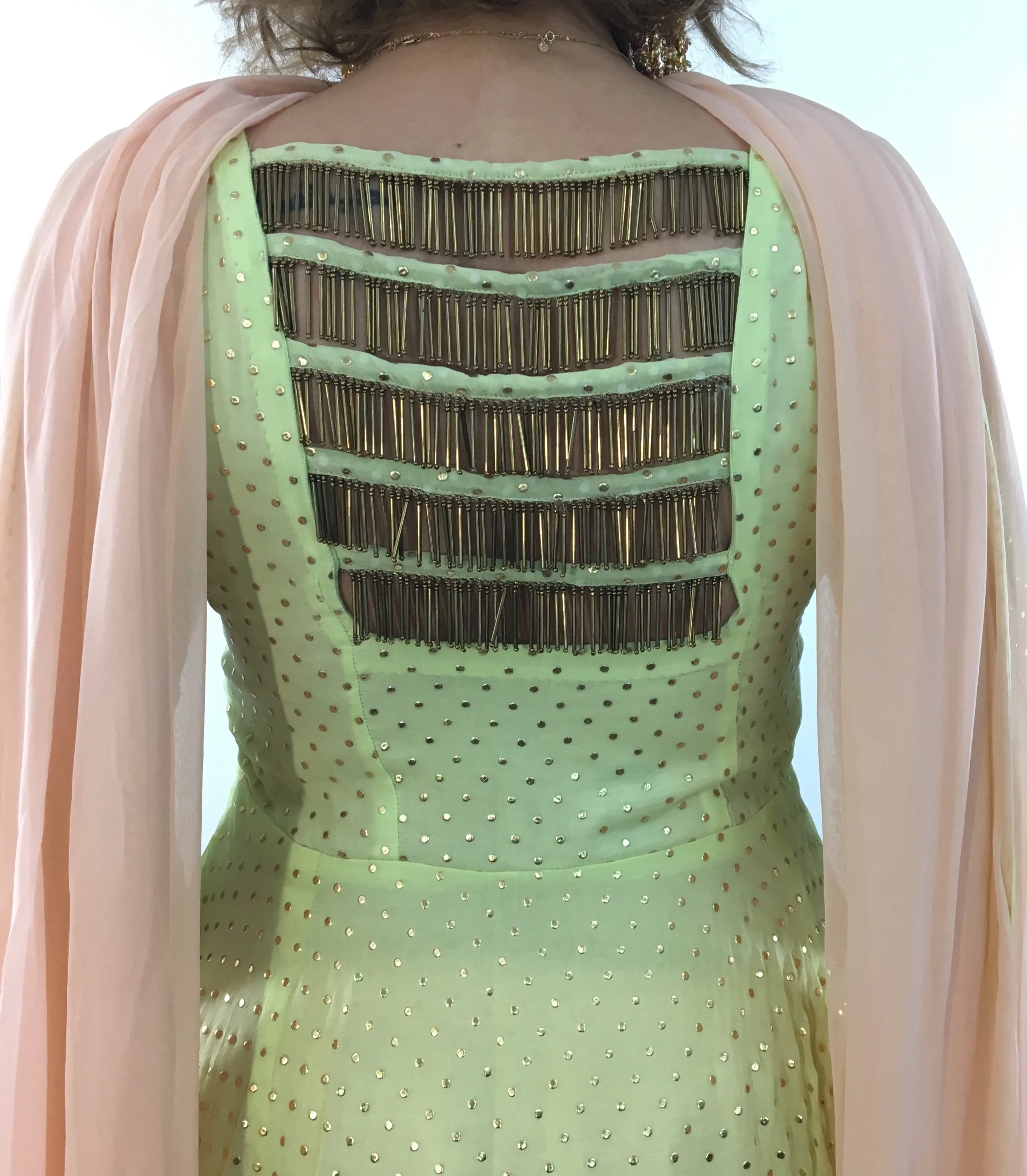 Sea Green Anarkali suit set having Golden Dots with Skirt and Dupatta