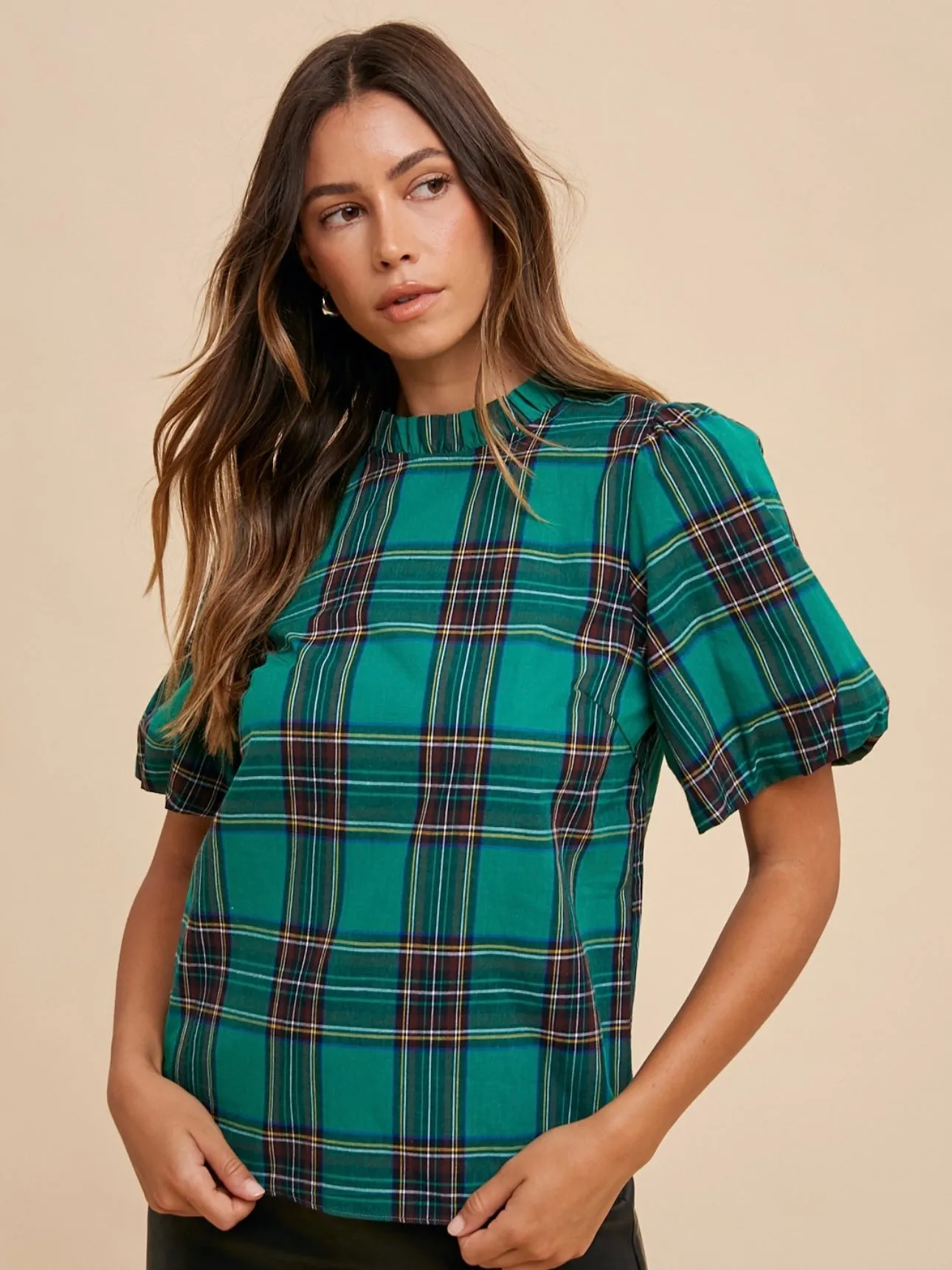 Season’s Greetings Plaid Top: Green Mix