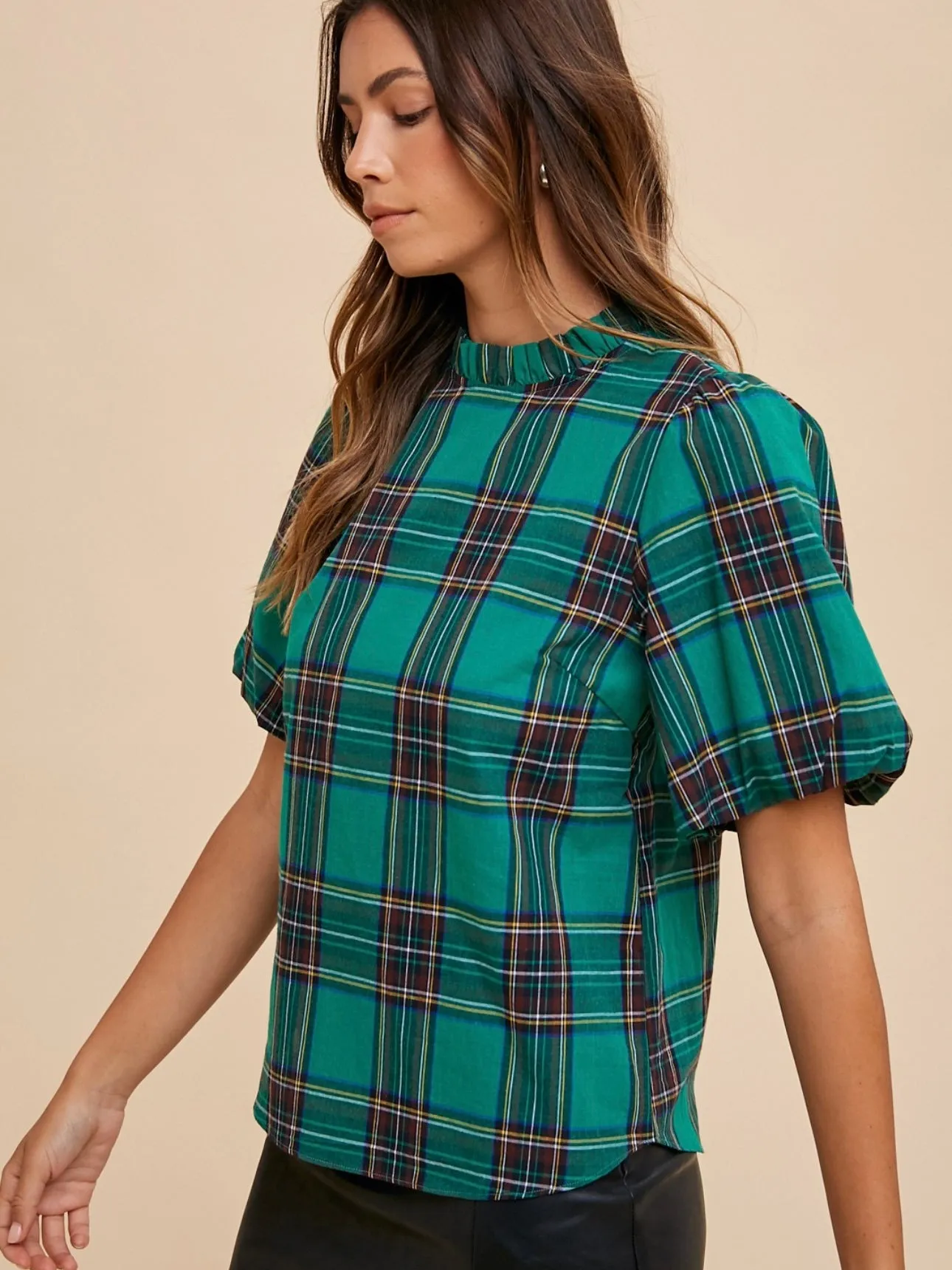 Season’s Greetings Plaid Top: Green Mix