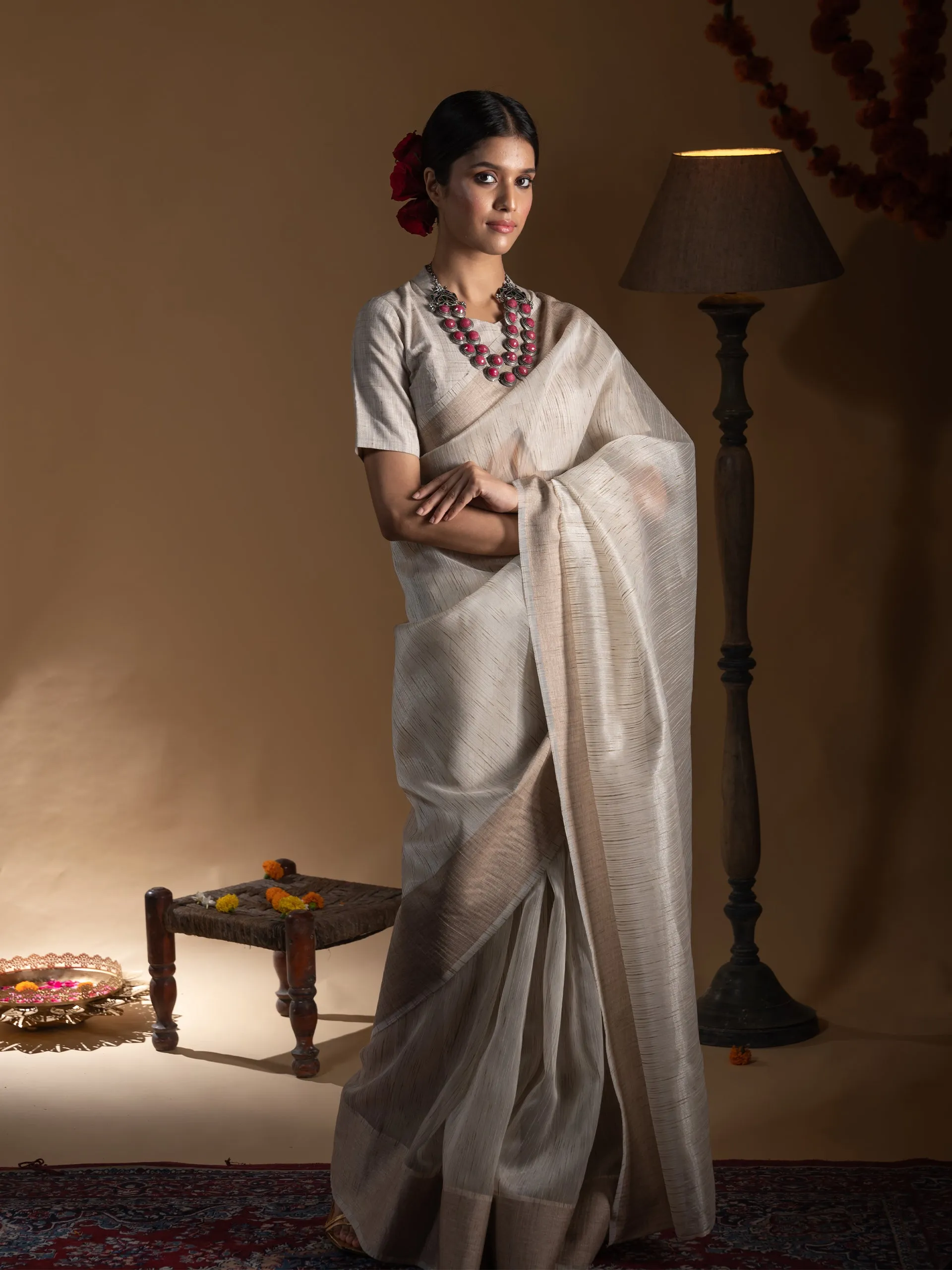 Second Nature Khadi Linen Blend Slub Saree