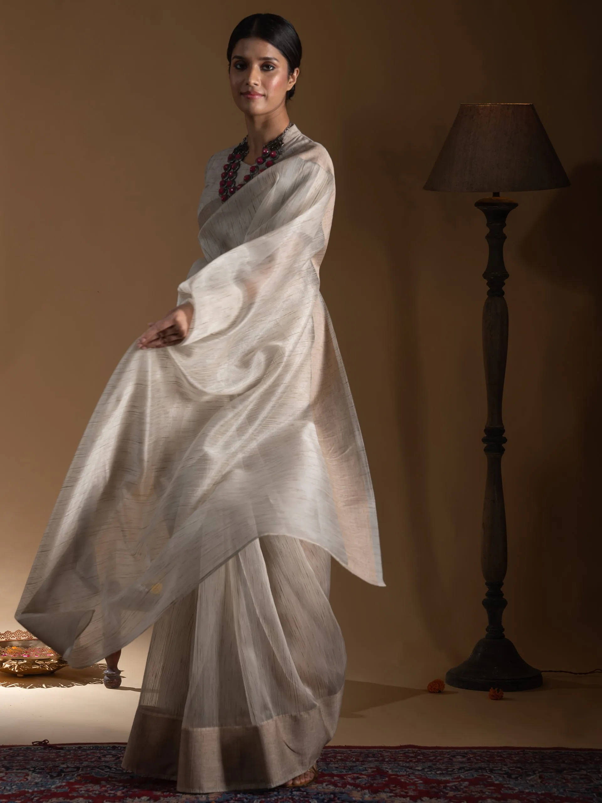 Second Nature Khadi Linen Blend Slub Saree