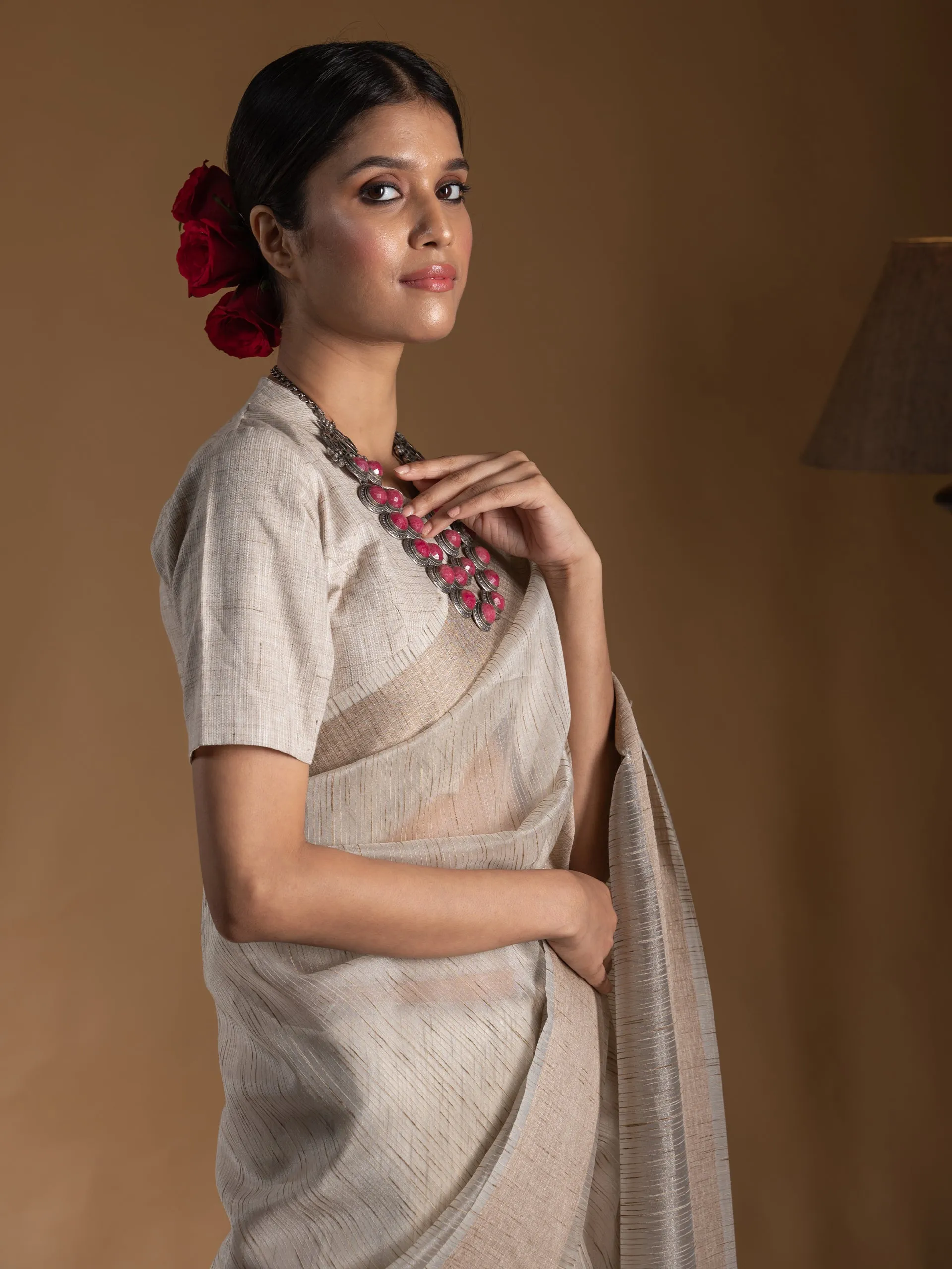 Second Nature Khadi Linen Blend Slub Saree