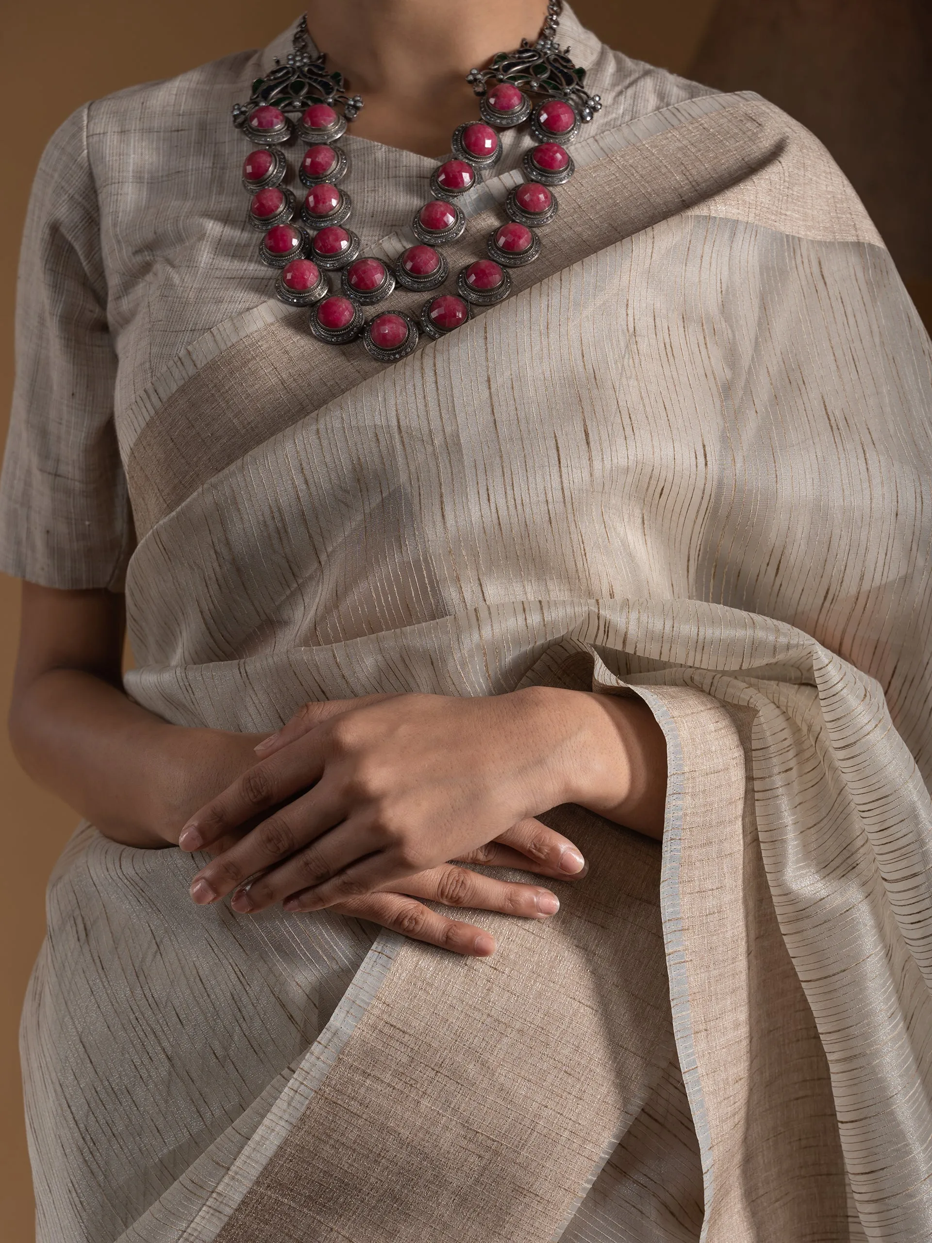 Second Nature Khadi Linen Blend Slub Saree