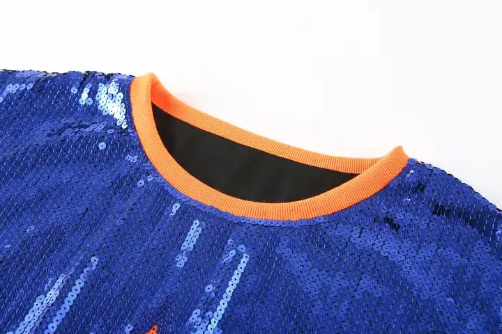 Sequin Baseball Jersey T-Shirt Dress - Blue