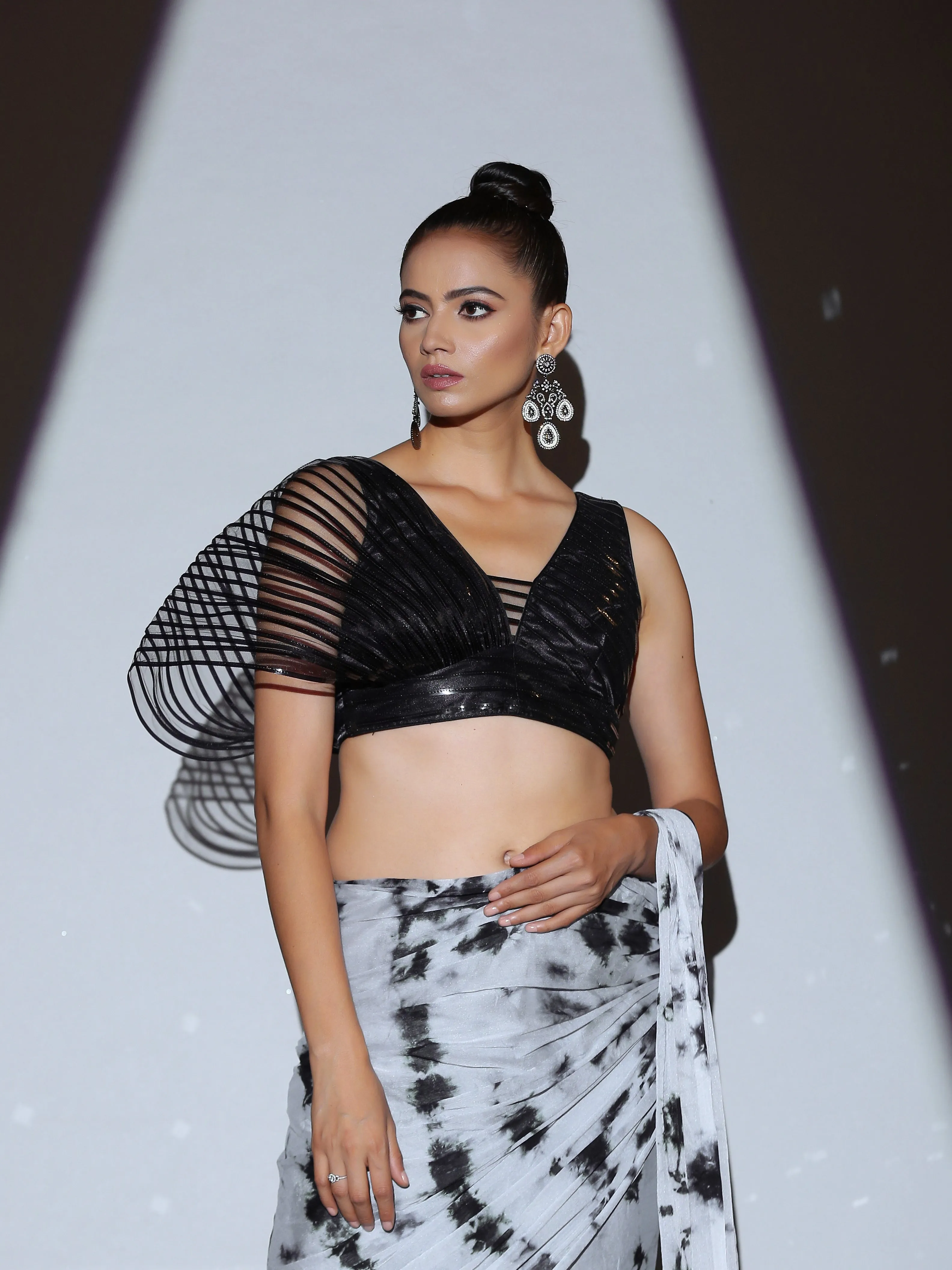 SET | Black White Tie Dye Saree   Black impressions blouse