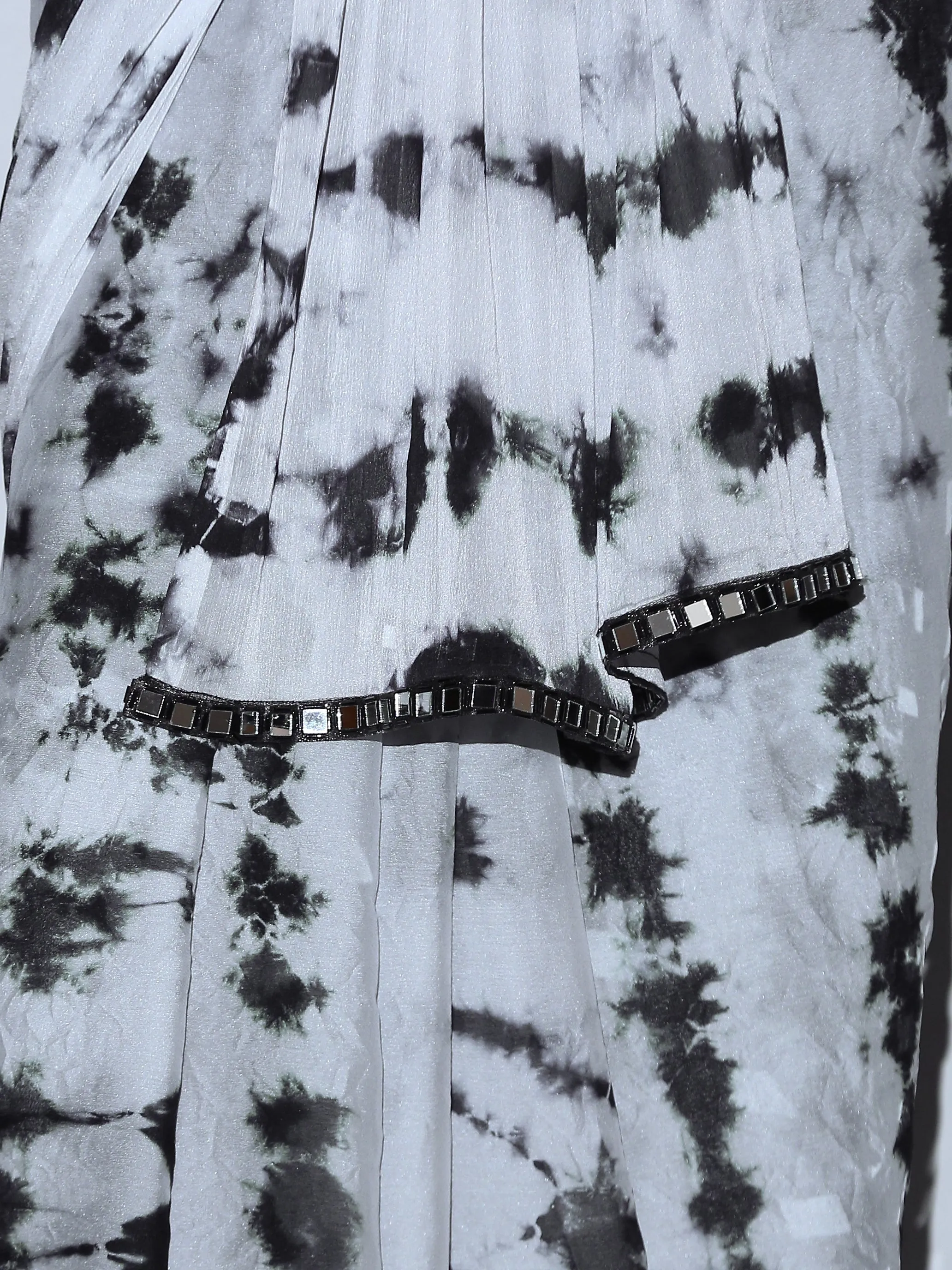 SET | Black White Tie Dye Saree   Black impressions blouse