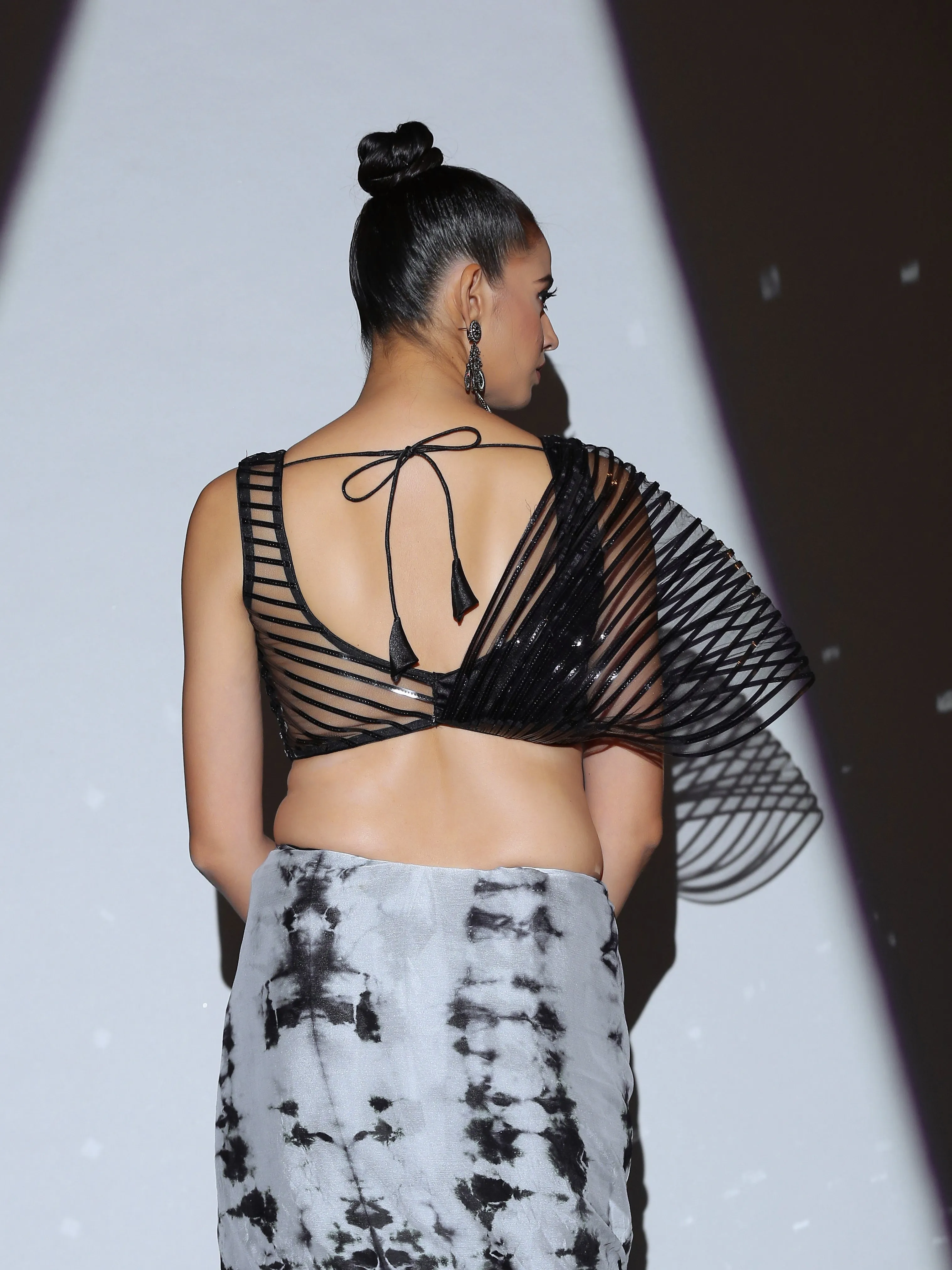 SET | Black White Tie Dye Saree   Black impressions blouse