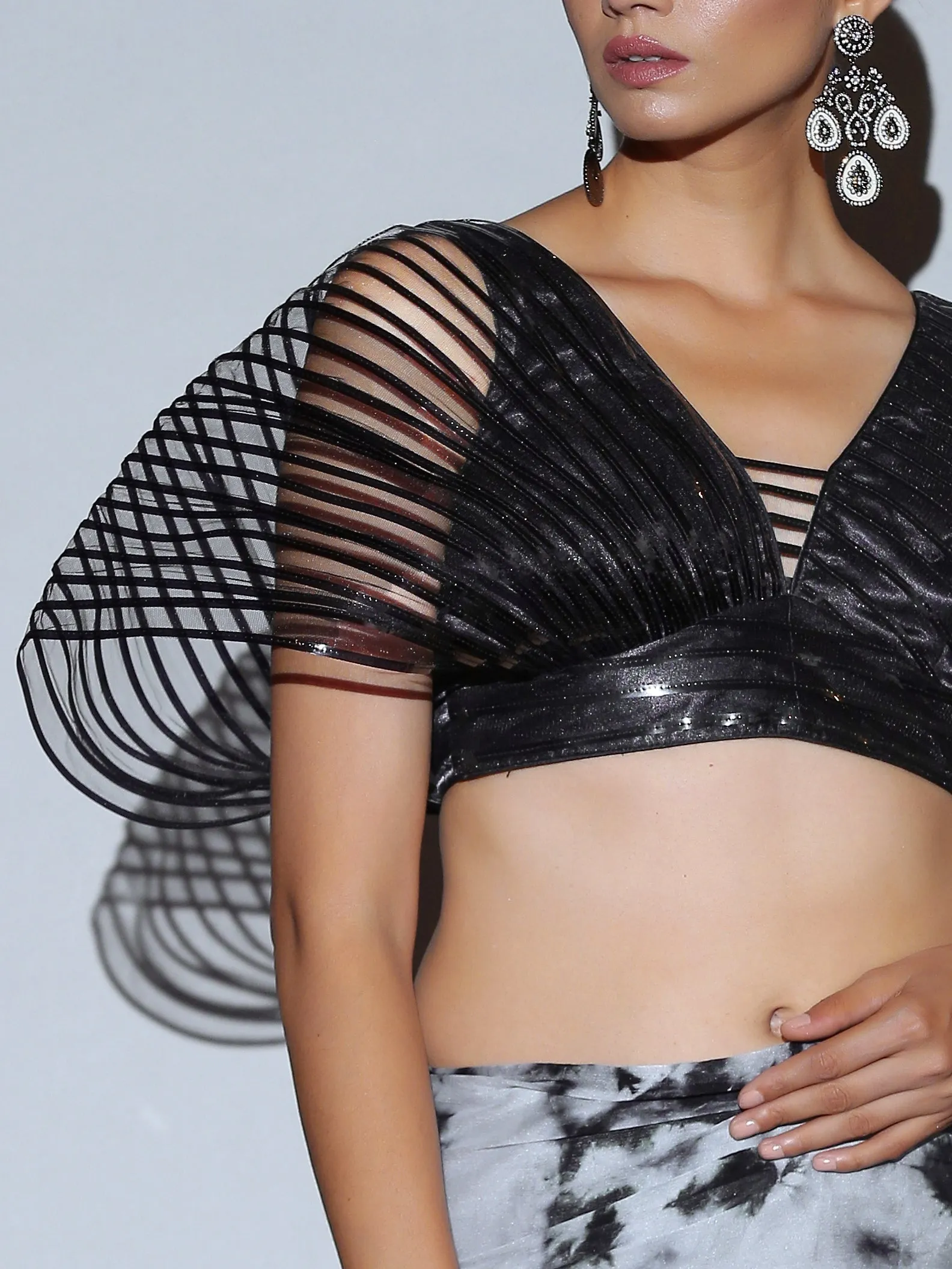 SET | Black White Tie Dye Saree   Black impressions blouse