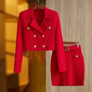 Sexy Cable Bodycon Knitted Skirt Suits Two Piece Skirt Set