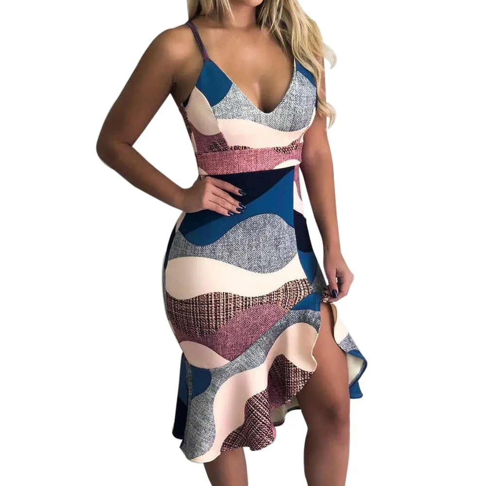 Sexy Deep V Neck Sleeveless Strap Dress