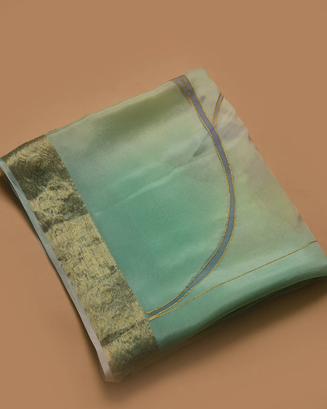 Shades of Green Chinon Crepe Printed Saree With Georgette Blend Blouse